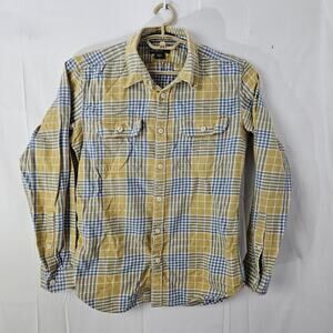 Eddie Bauer Shirt Mens Medium Yellow Blue Plaid Classic Fit Long Slv Button Up